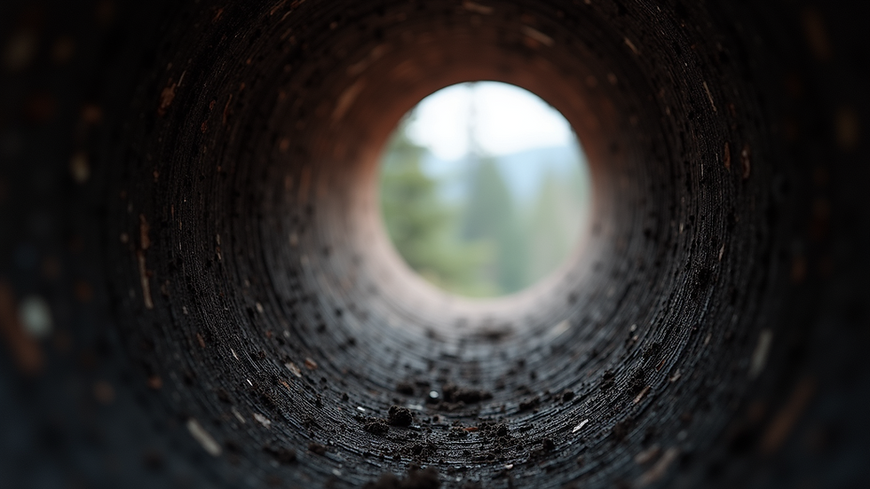 Eye-level view of chimney flue with soot buildup inside