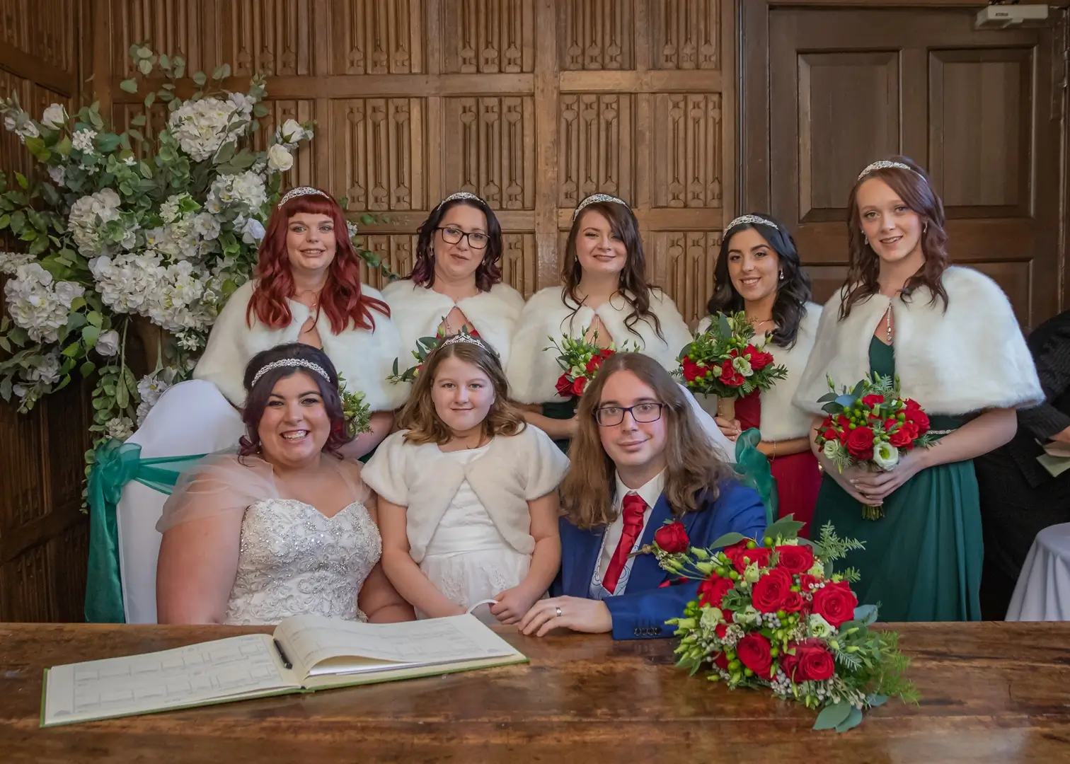 Bridesmaids with bride and groom at Gosfield Hall
