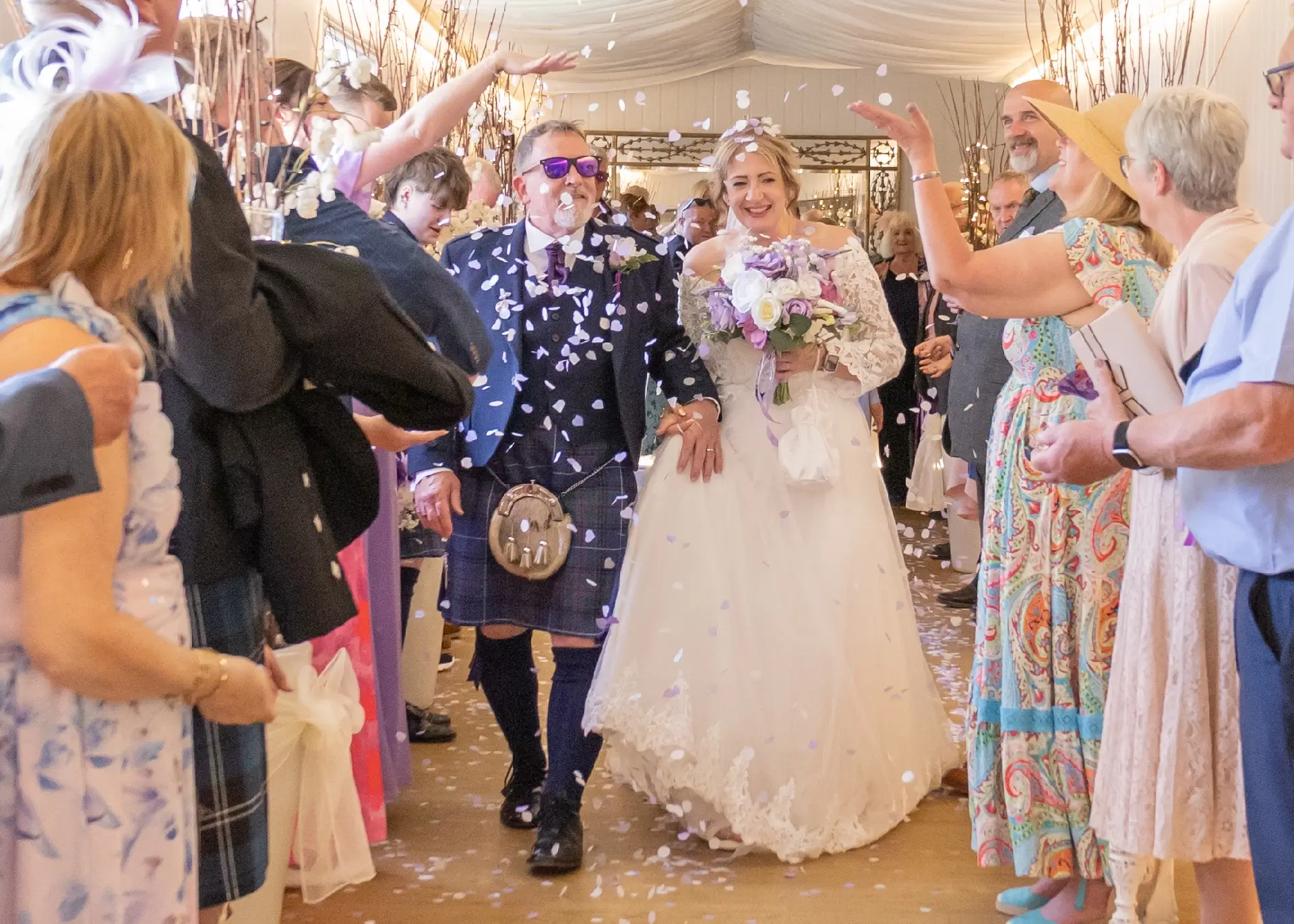 Indoor wedding confetti at The Fennes