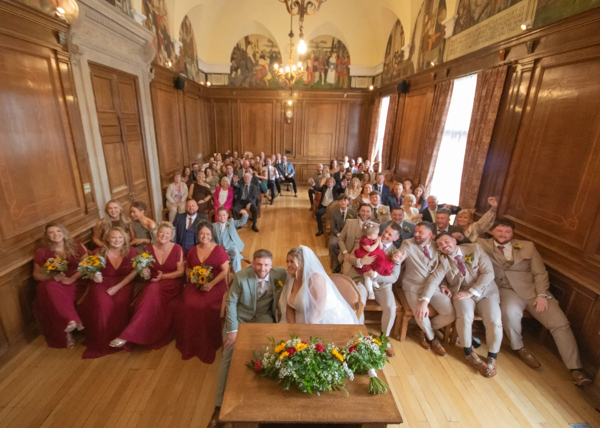 Full wedding party at Braintree Town Hall