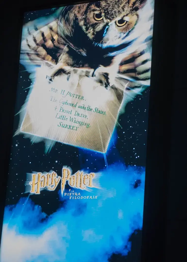 Harry Potter film poster showing an owl carrying a letter
