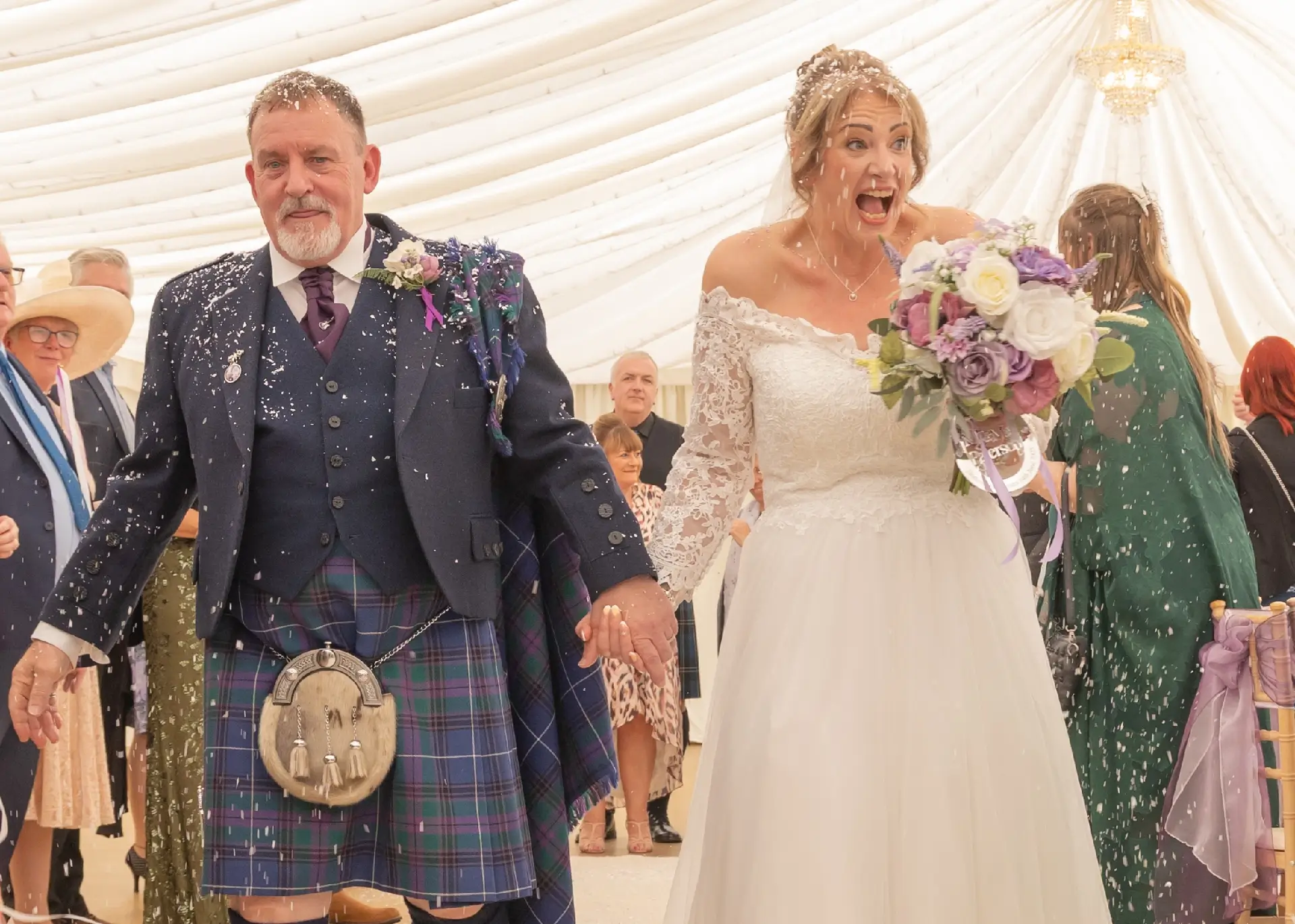 Wedding confetti indoors at The Fennes