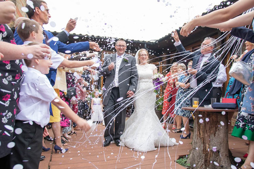 Wedding confetti and streamers at Rivenhall Hotel