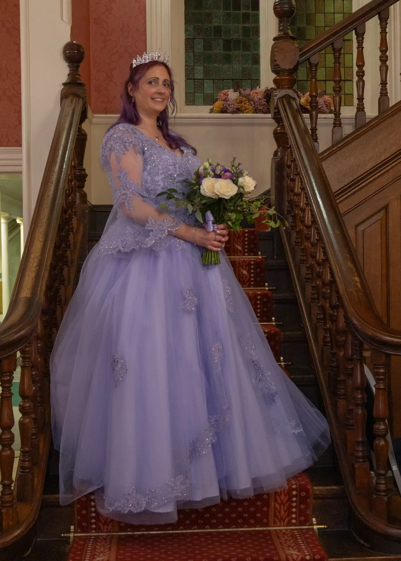 Bride on the staircase at Langtons House