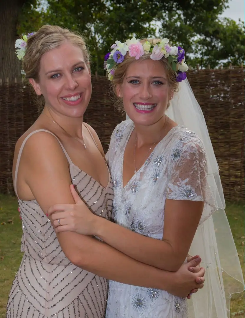 Bride and her sister before the wedding ceremony at Great Lodge, Bardfield