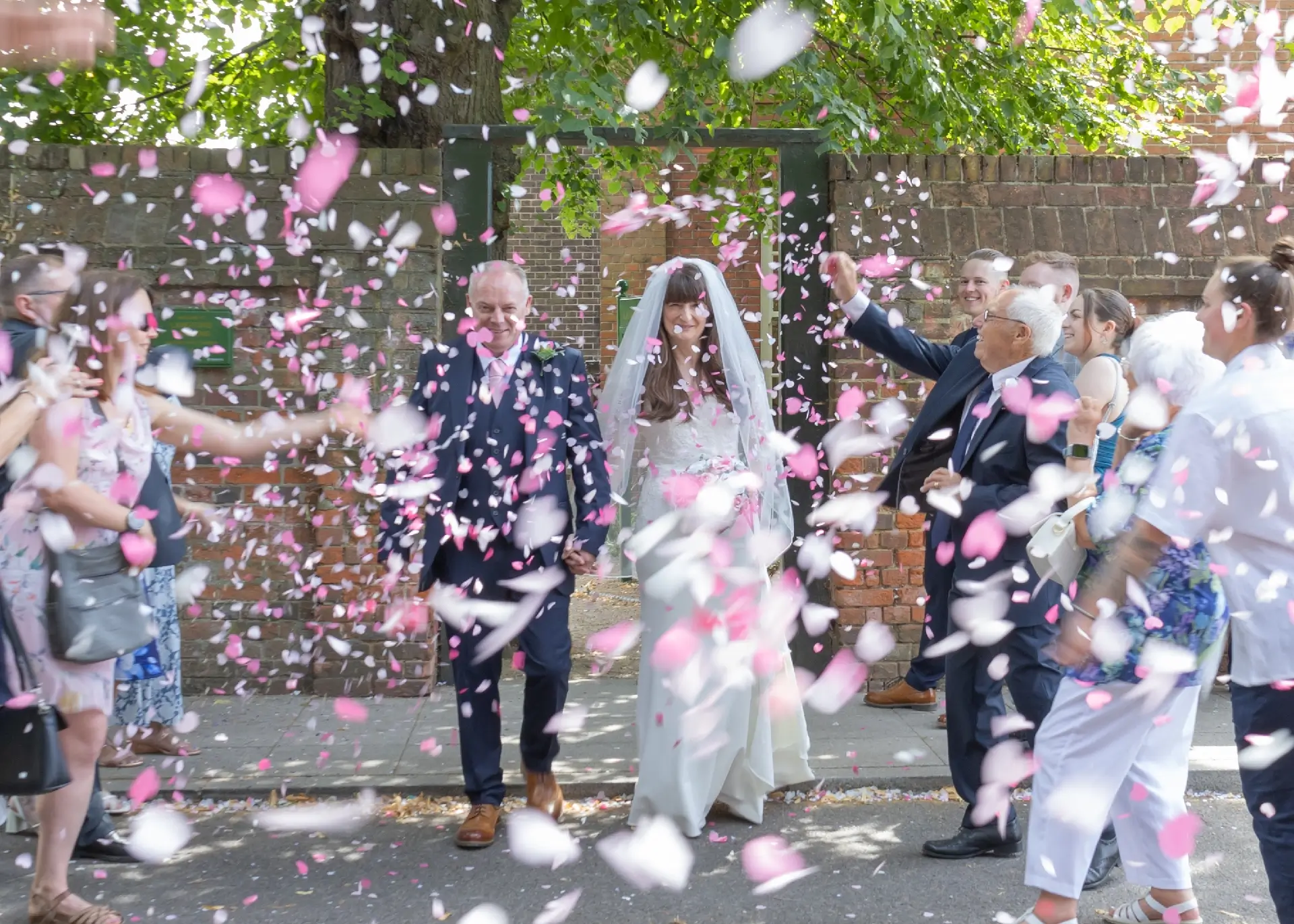Pink and white confetti shower at Langtons House