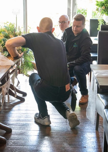 Lending a hand with the reception decorations at The Apple Tree at Gosfield Lake