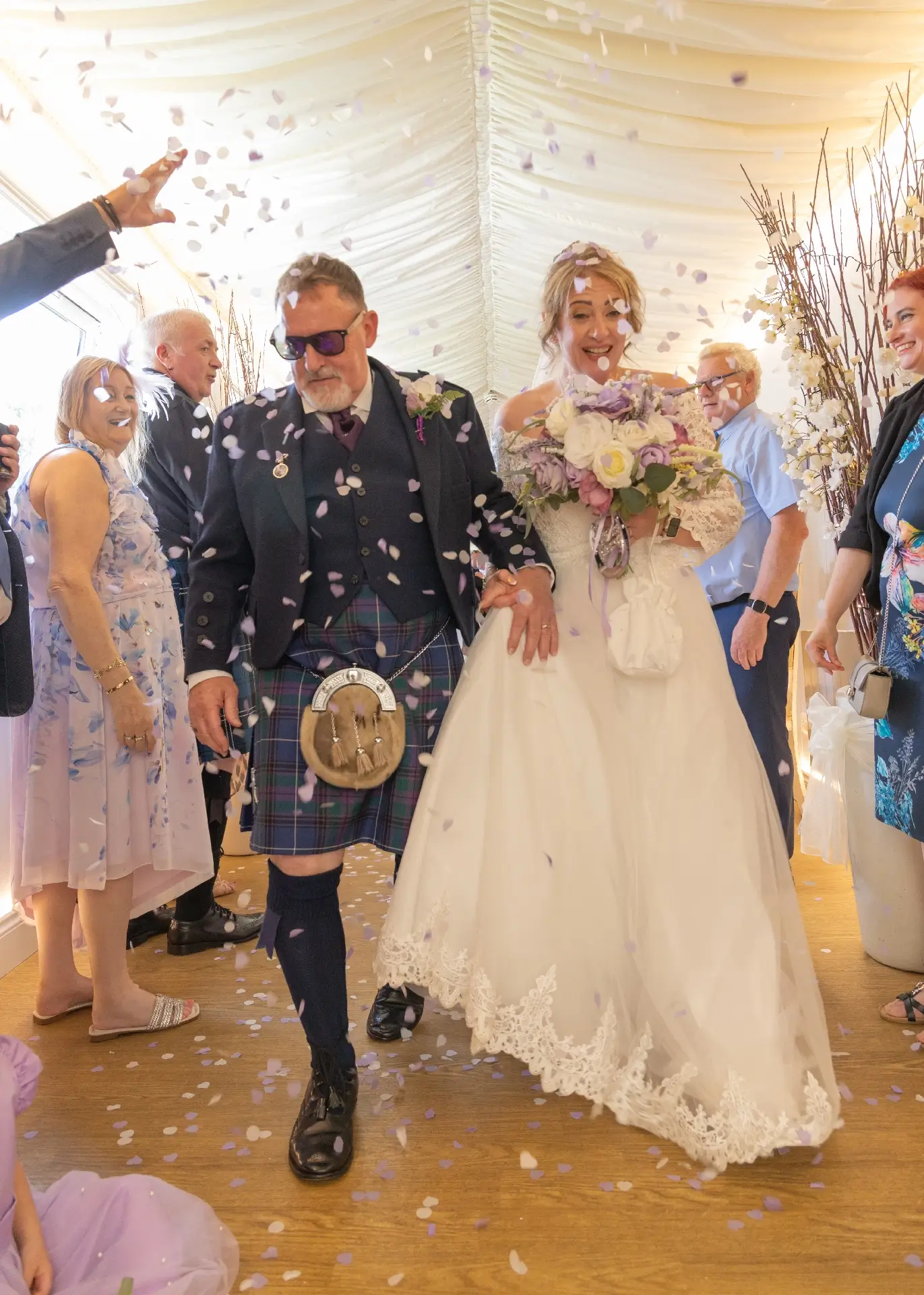 Wedding confetti indoors at The Fennes