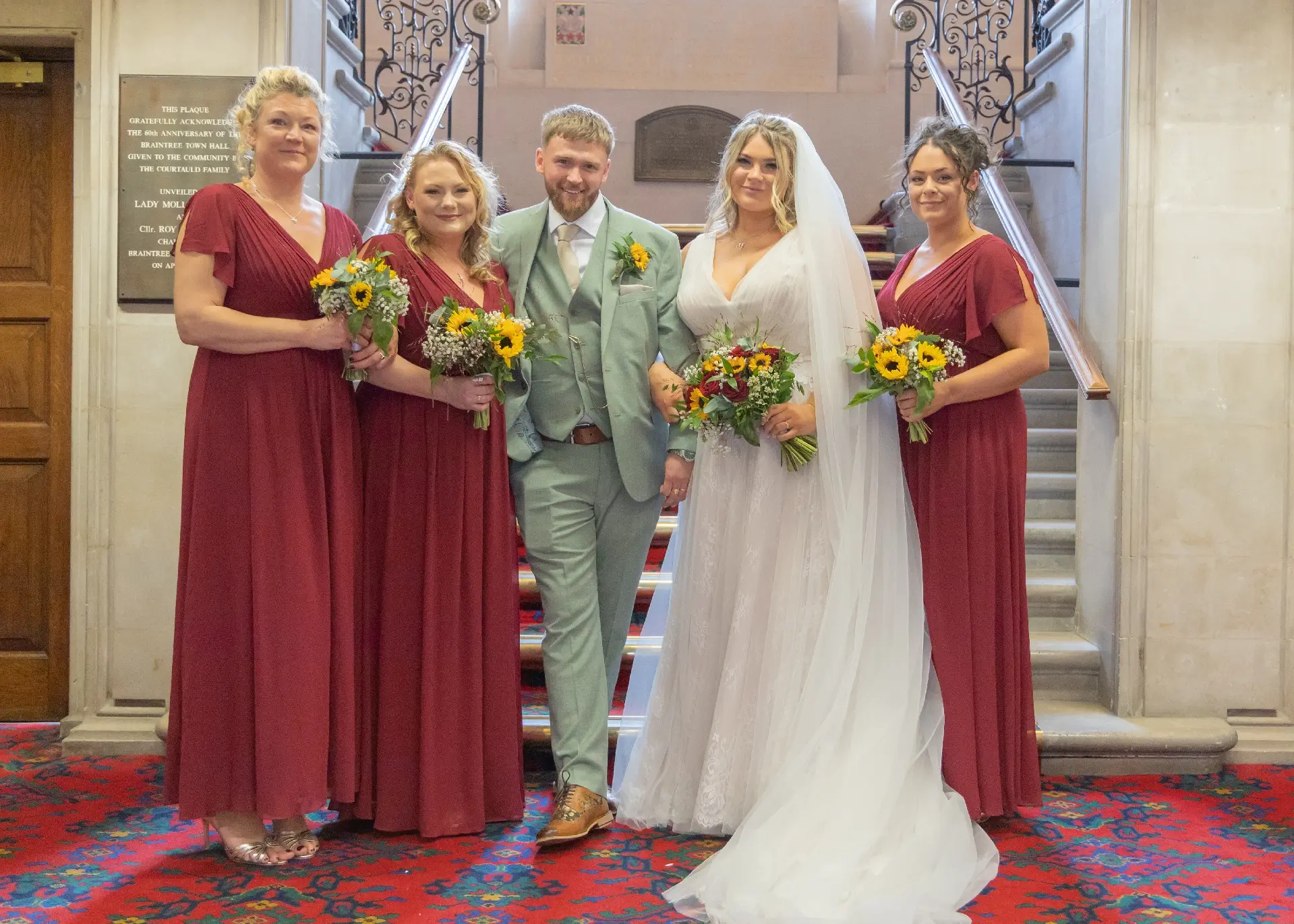 Groom with the bridal party at Braintree Town Hall