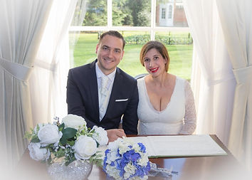 Bride and groom in the blue room at Langtons