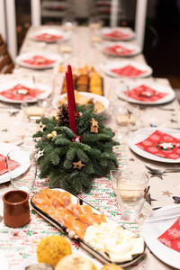 Table set for Christmas dinner