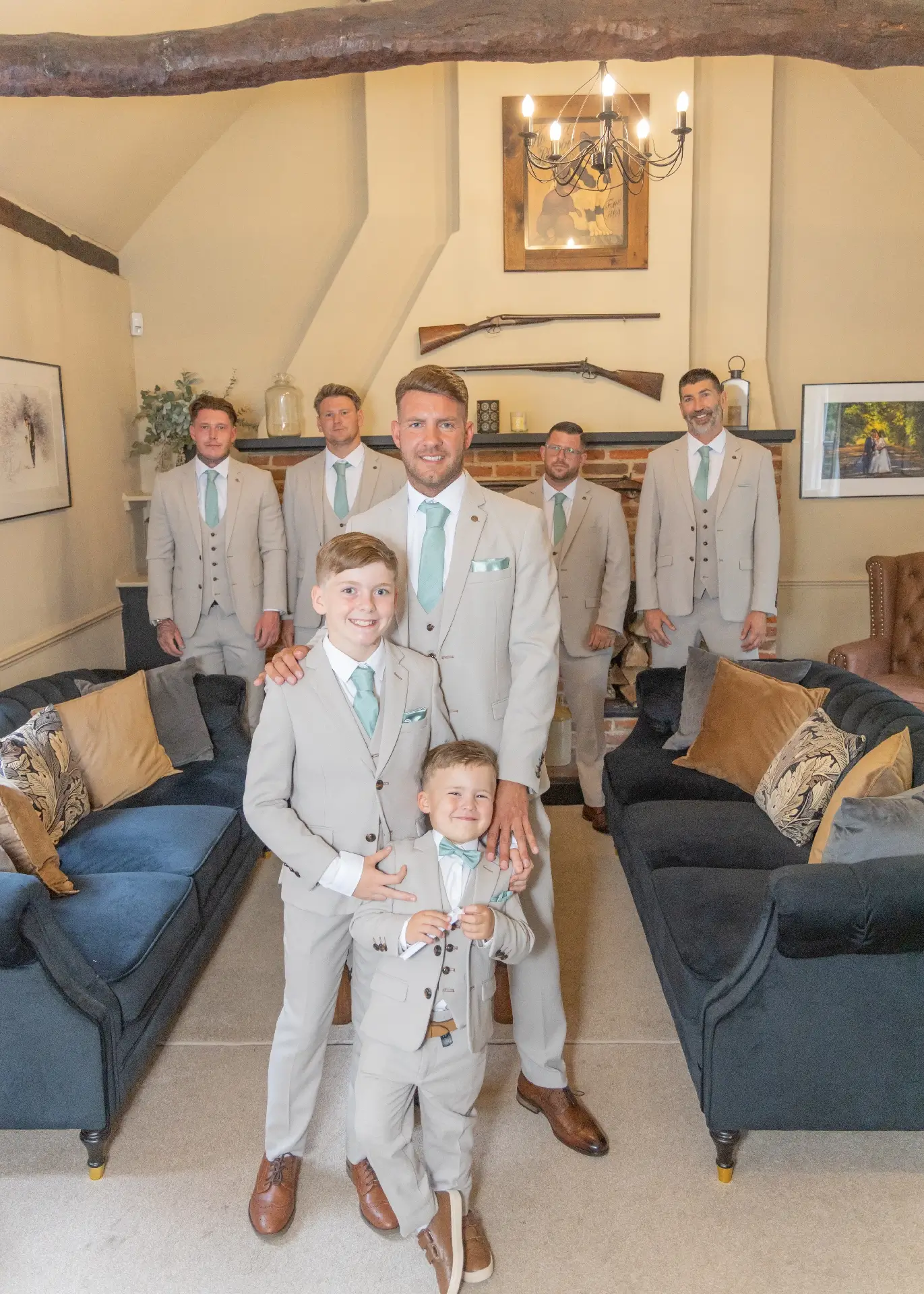 Grooms party before the wedding ceremony at Newland Hall