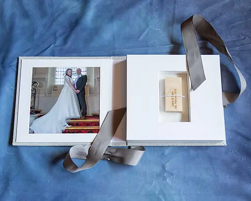 Inside USB folio showing personalisation and single image print