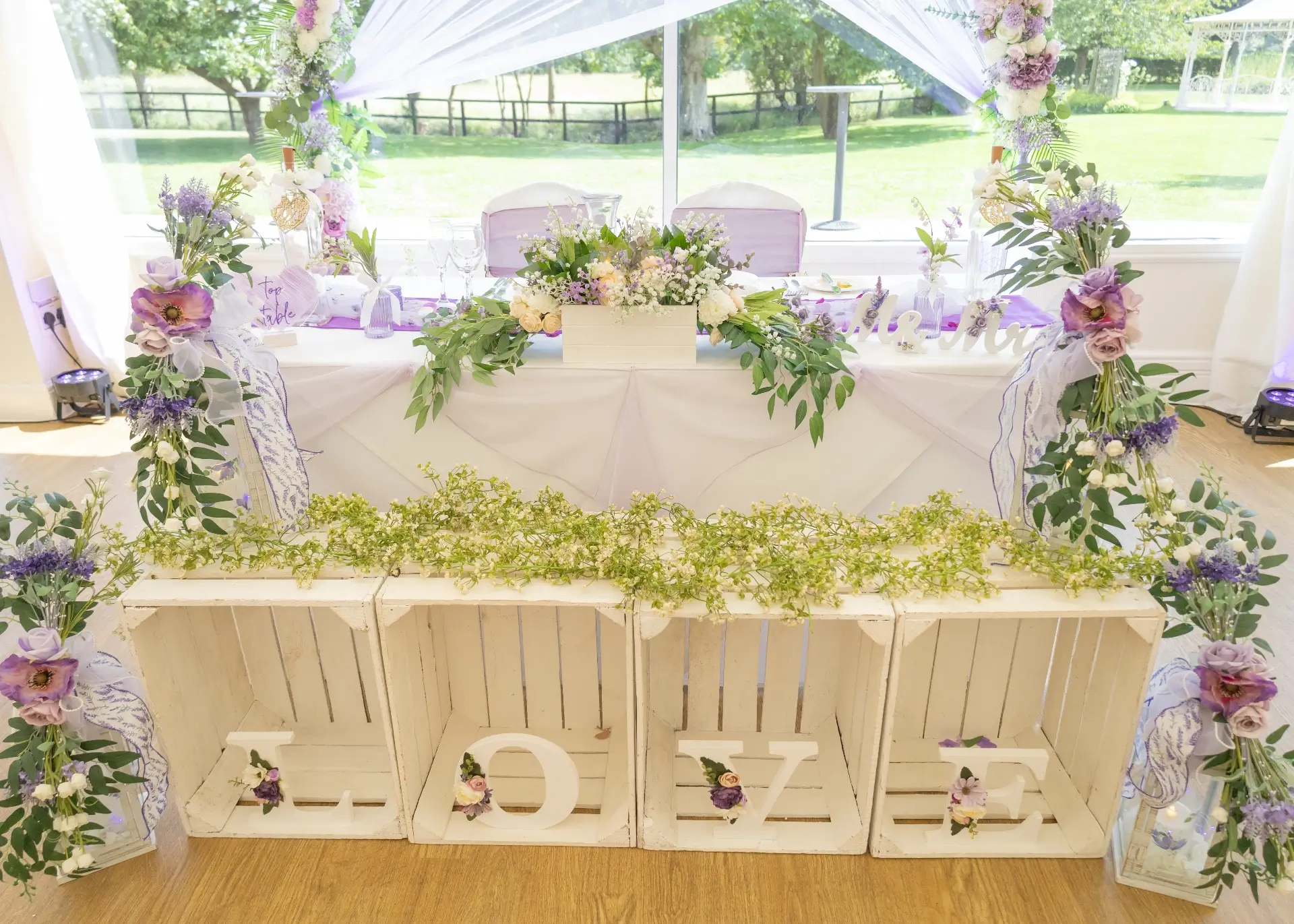 Wedding couples sweetheart table at The Fennes