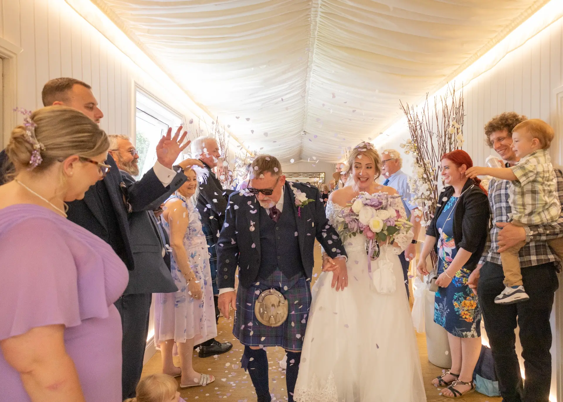 Indoor wedding confetti magic at The Fennes