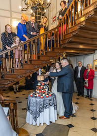 Halloween wedding cake cut at Gosfield Hall