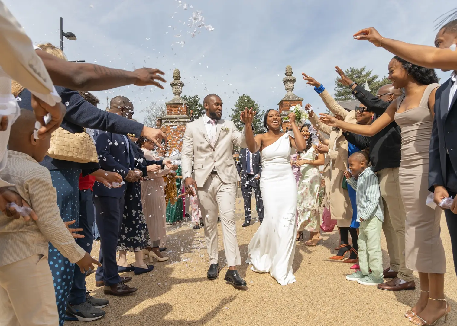 Wedding confetti in the courtyard at Braintree Town Hall