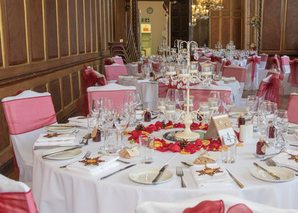 Wedidng decorations for breakfast at Autumn wedding at Gosfield Hall