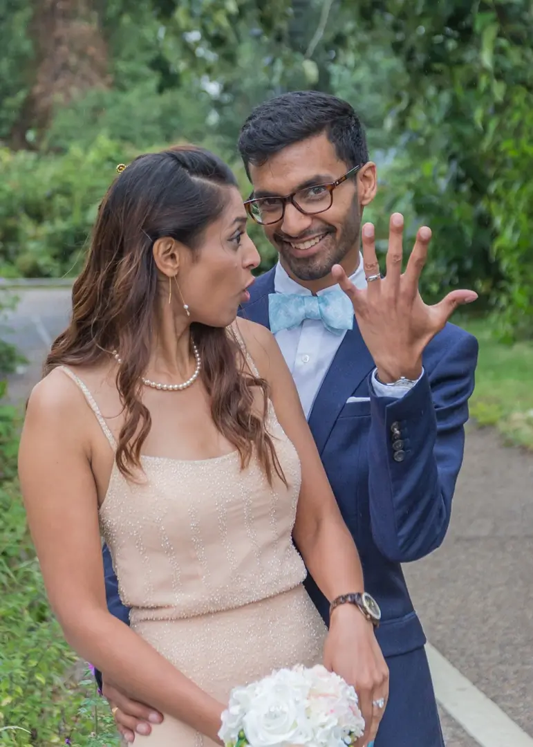 Bride and groom having fun at Essex Record Office
