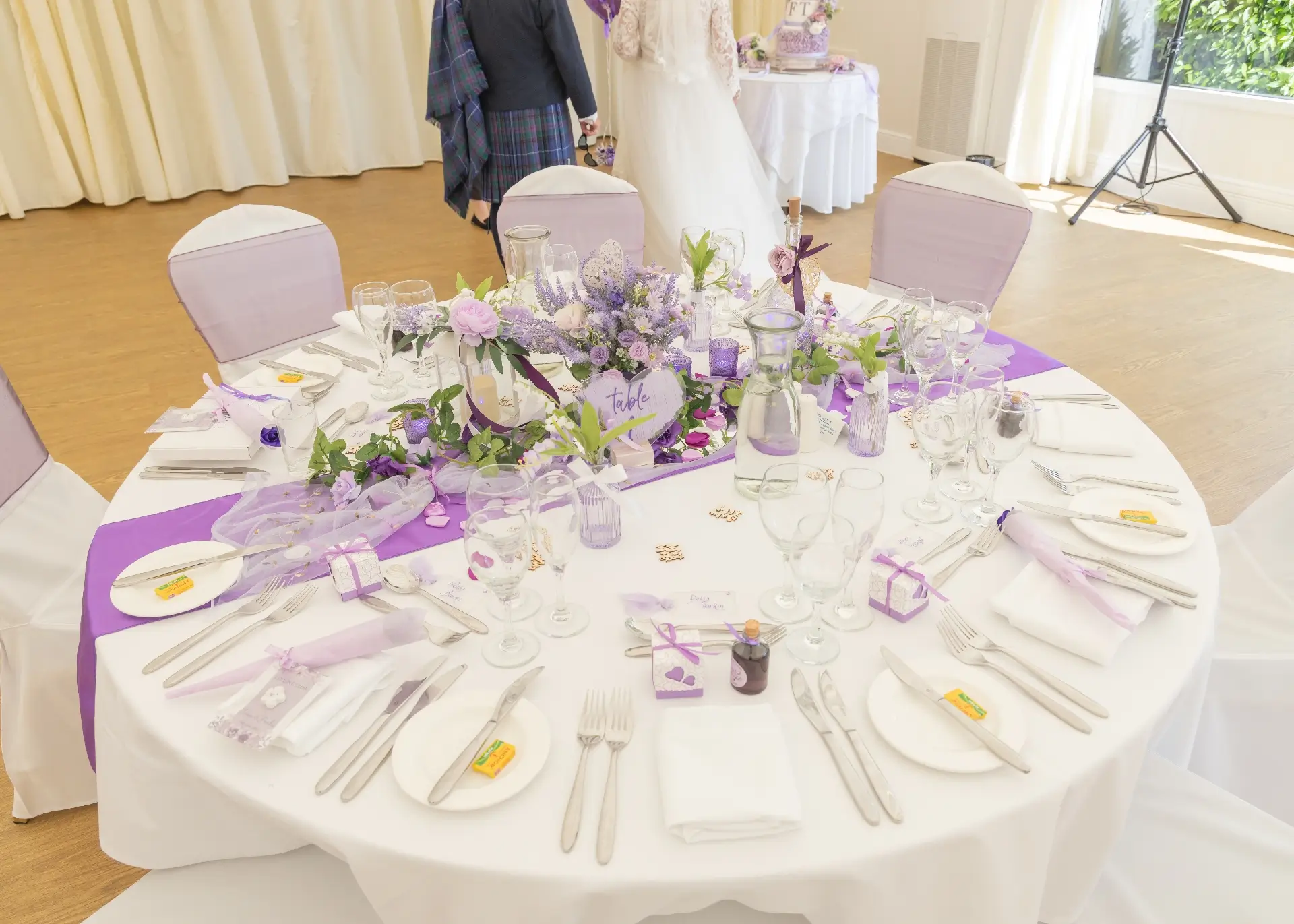 Wedding reception table decorations at The Fennes