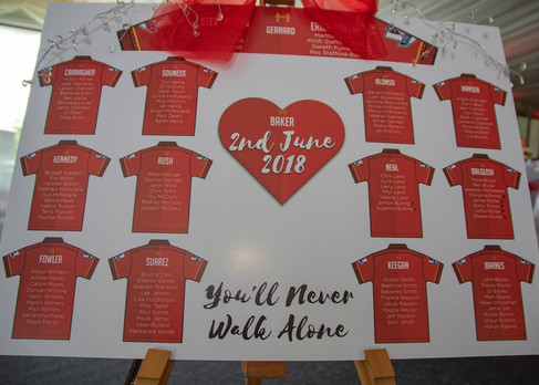 Wedding table plan with Liverpool theme