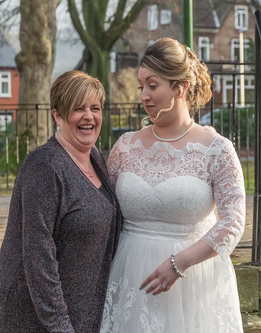 Bride reacts to her mums comments and laughing