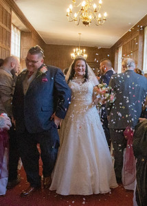 Bride and groom confetti Gosfield Hall