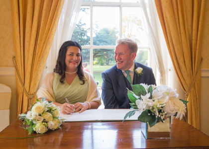 Bride and groom in the West Room at Langtons