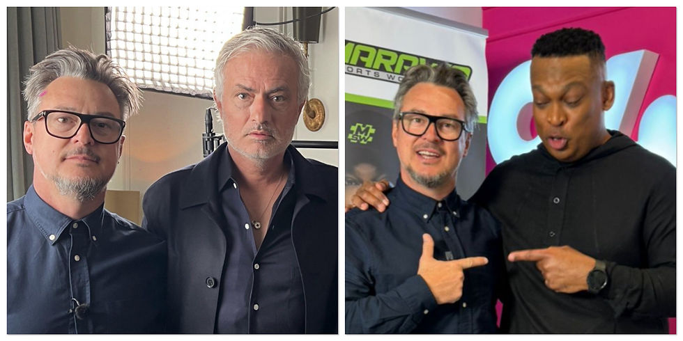 Producer John Barker  with José Mourinho, reflecting the series’ global football perspective &                                 Robert Marawa, narrator of the series.