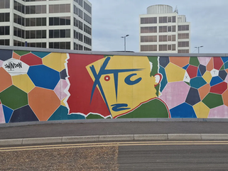 A mural of the Drums and Wires cover from XTC