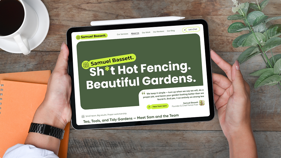 Responsive fencing and landscaping website design shown on tablet