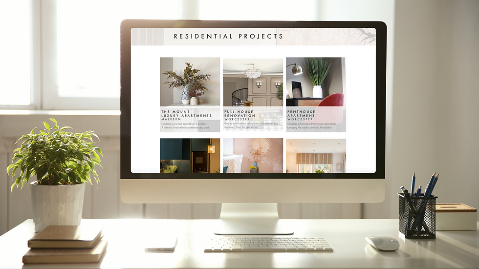 Website design for Elaine Lewis Designs interior studio shown on desktop