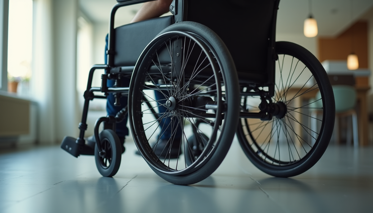 Eye-level view of a pressure-relieving cushion on a wheelchair seat