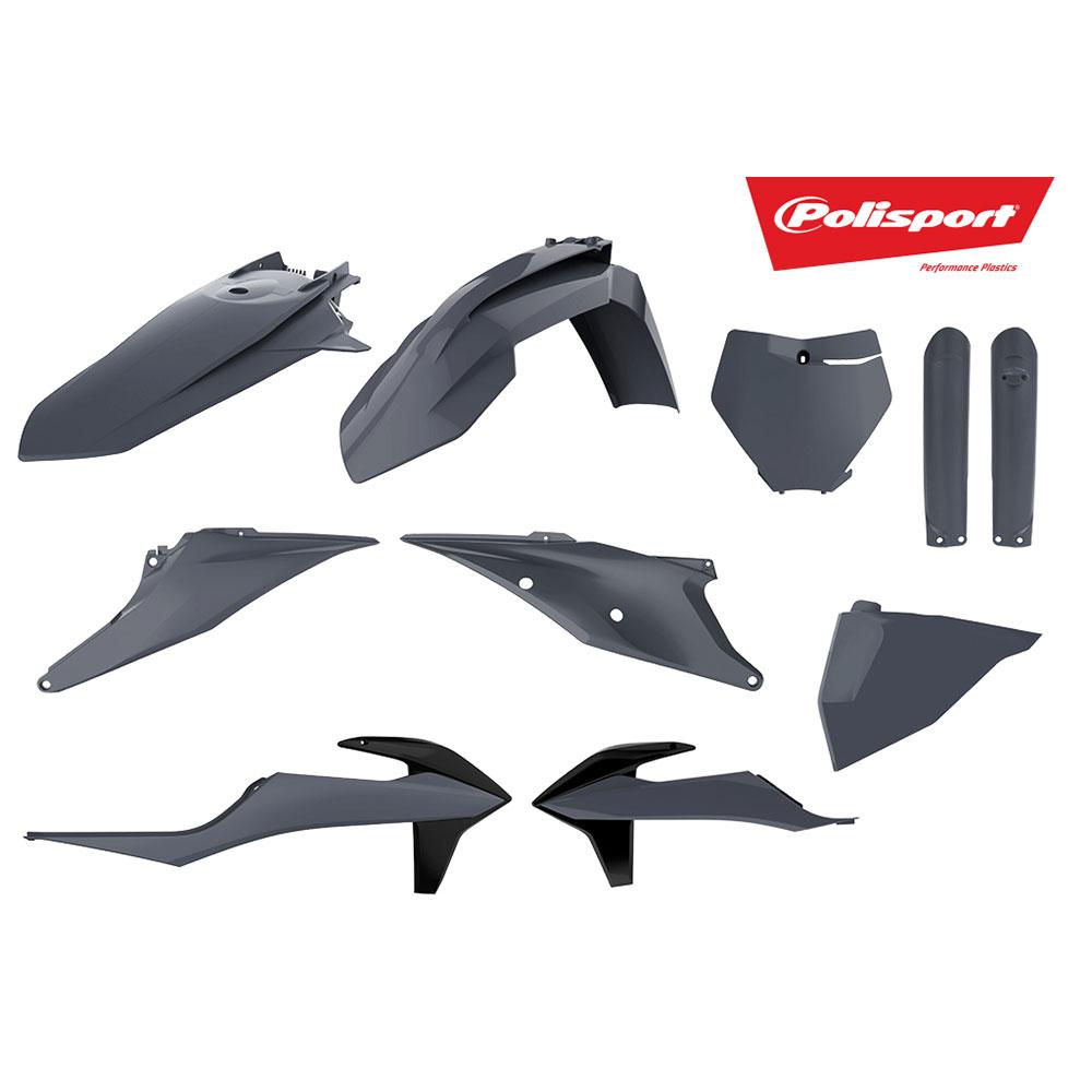 Grey Polisport plastic body kit for motocross bikes