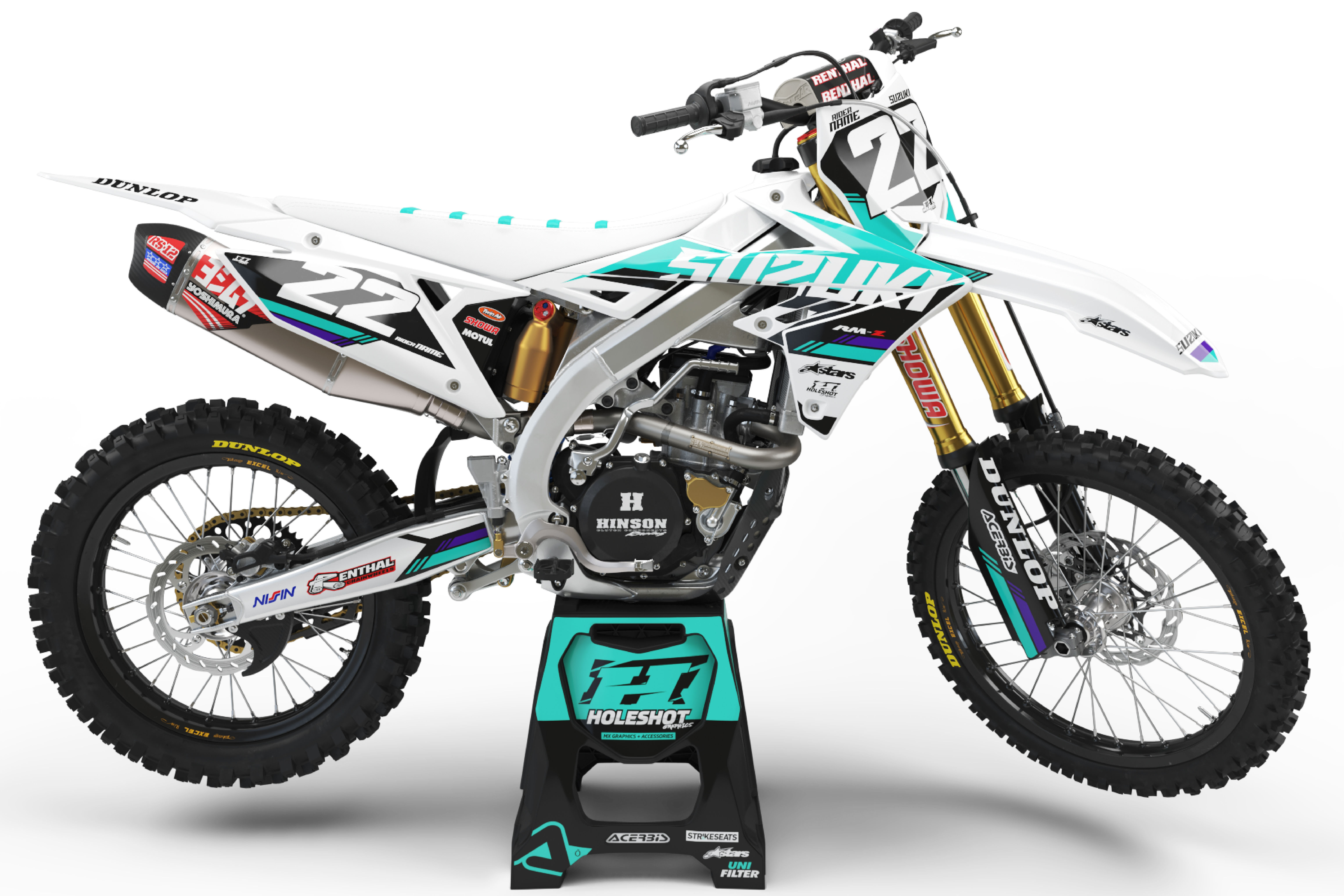 SUZUKI "AXIS" WHITE / TEAL / PURPLE GRAPHICS KIT