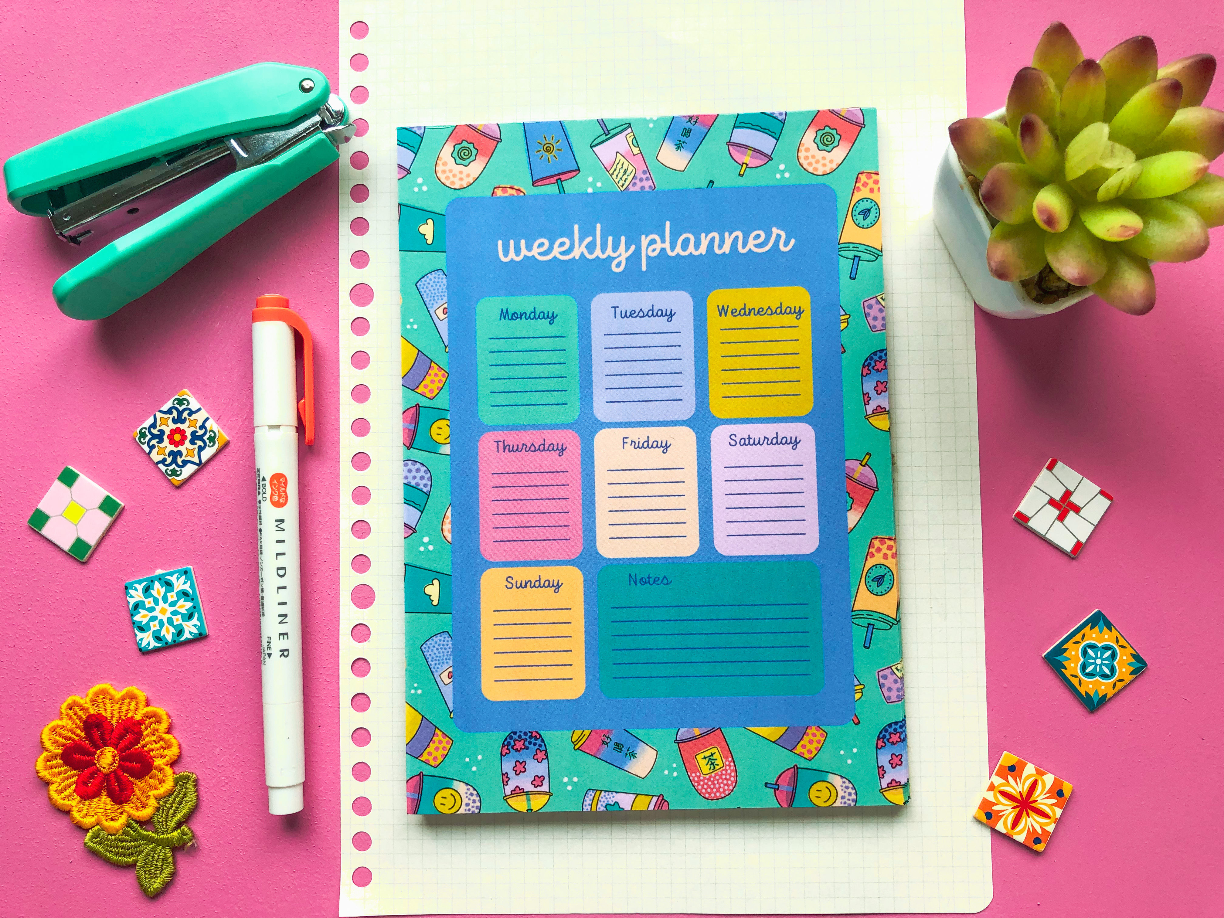 Boba Tea "Weekly Planner" Big Notepad