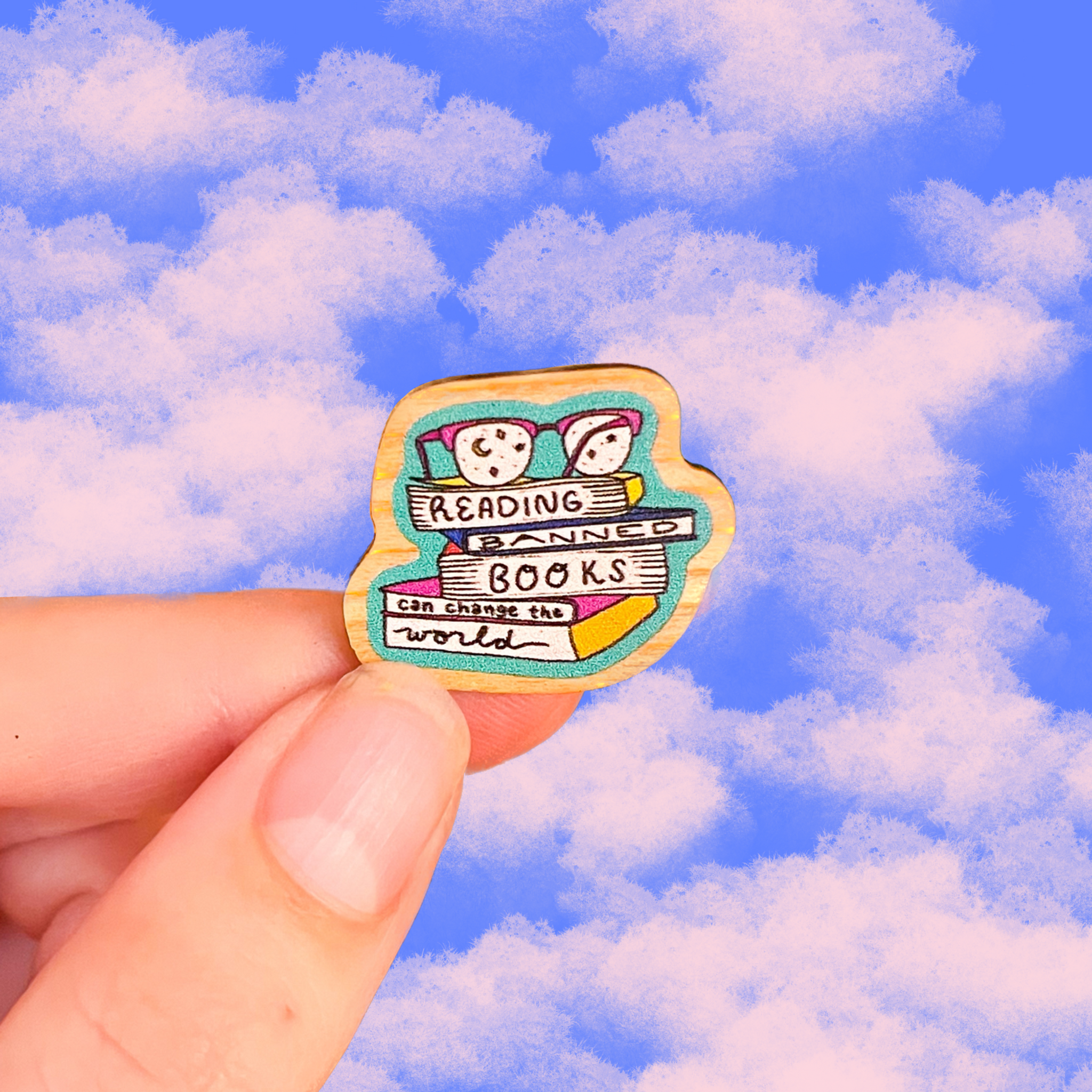 Reading Banned Books Can Change the World Wooden Pin Badge