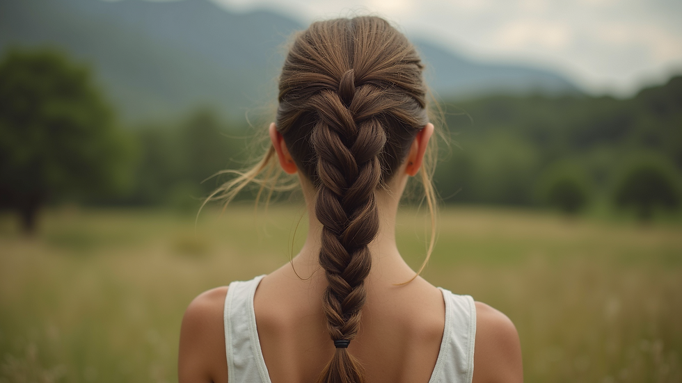 High angle view of a beautifully styled fishtail braid