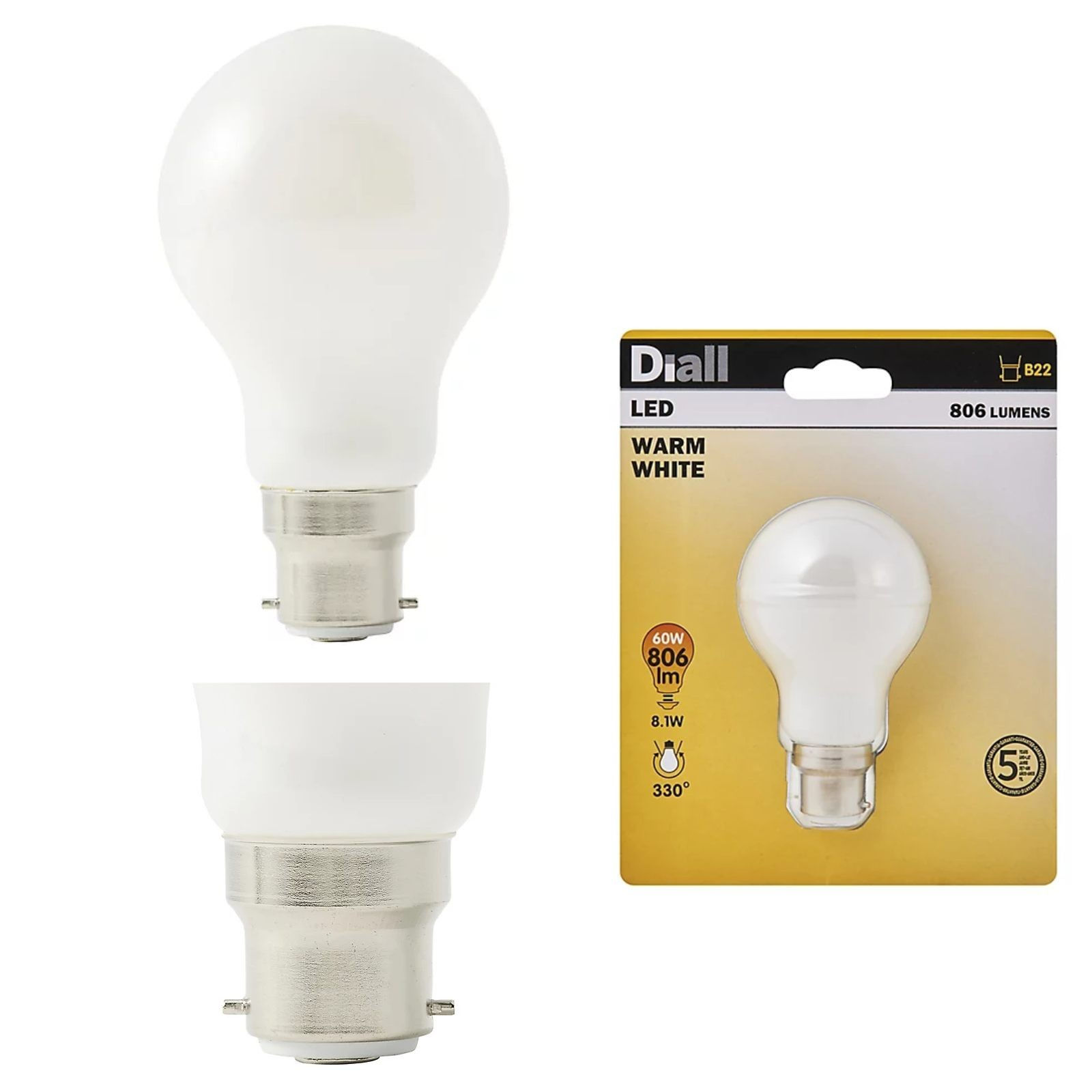Diall B22 8W 806lm 330° Frosted GLS LED Bulb Warm White Light Bulb