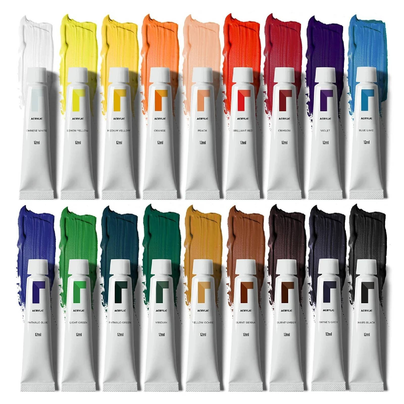 Reeves Acrylic Paint Set - 18 x 12ml Colour Tubes.
