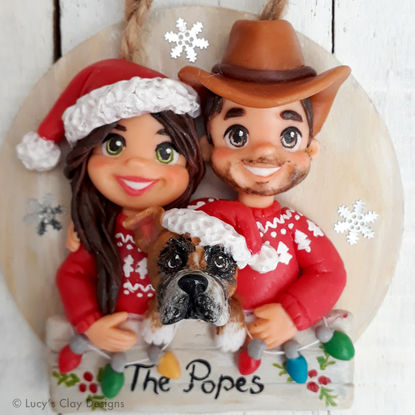 Custom clay christmas ornament family With dog