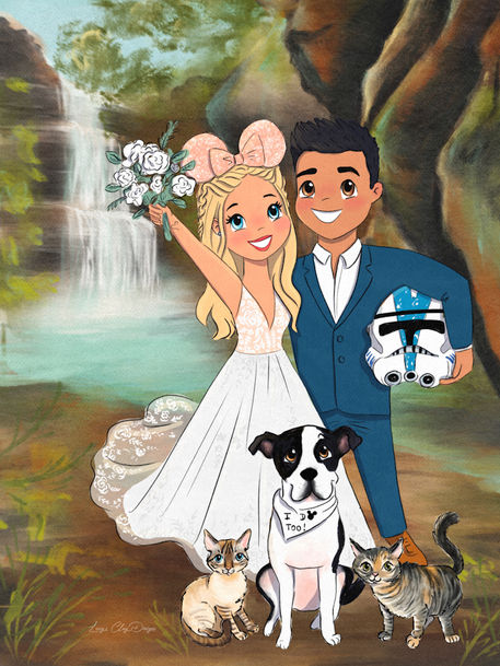 Custom wedding illustration disney style