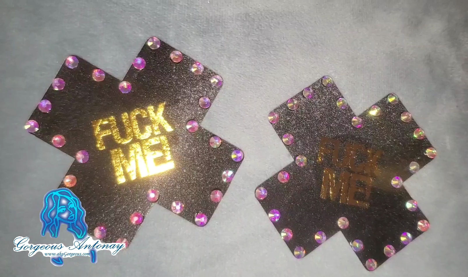 Rhinestone Pasties ('Fuck Me' Black Gold AB)