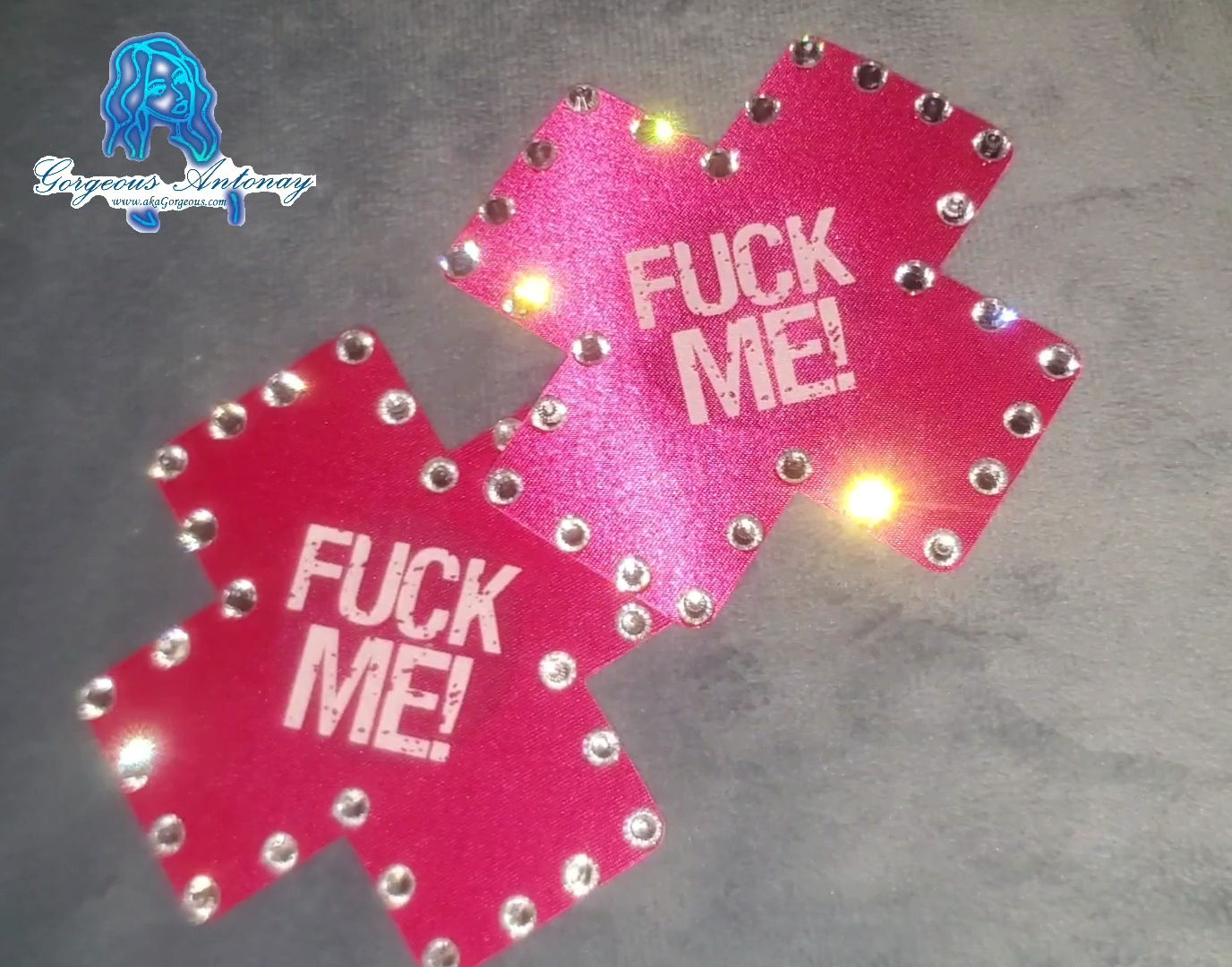 Rhinestone Pasties ('Fuck Me' Dark Pink Clear Stones)
