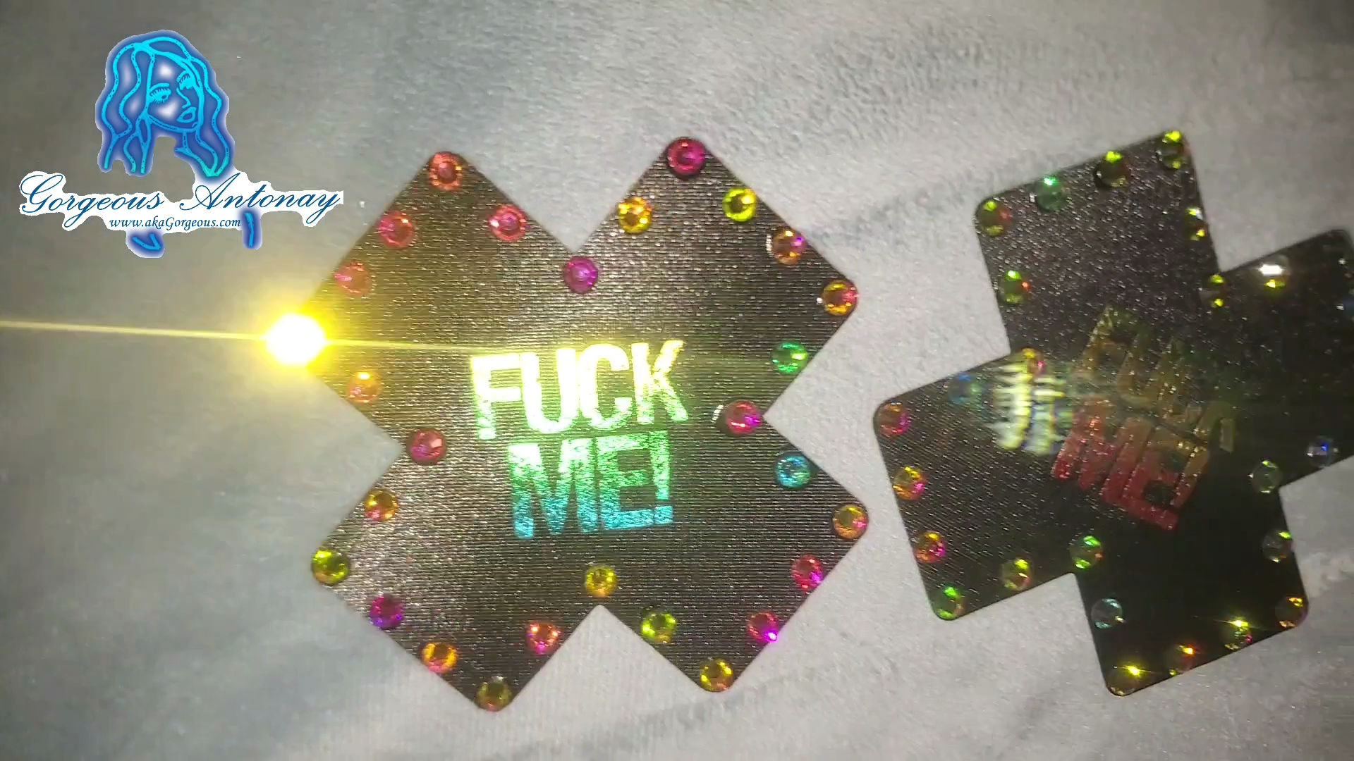 Rhinestone Pasties ('Fuck Me' Black Rainbow)