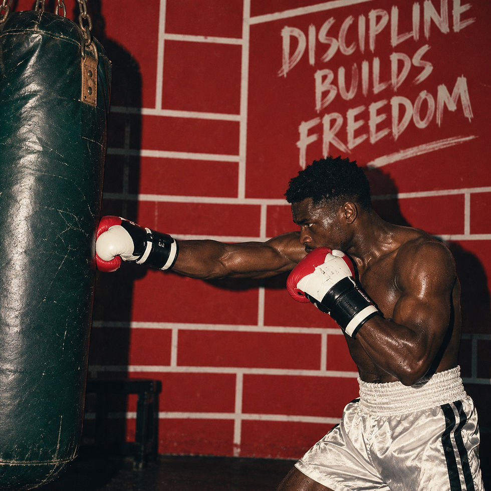 Boxeur contre le sac, discipline et liberté.jpg
