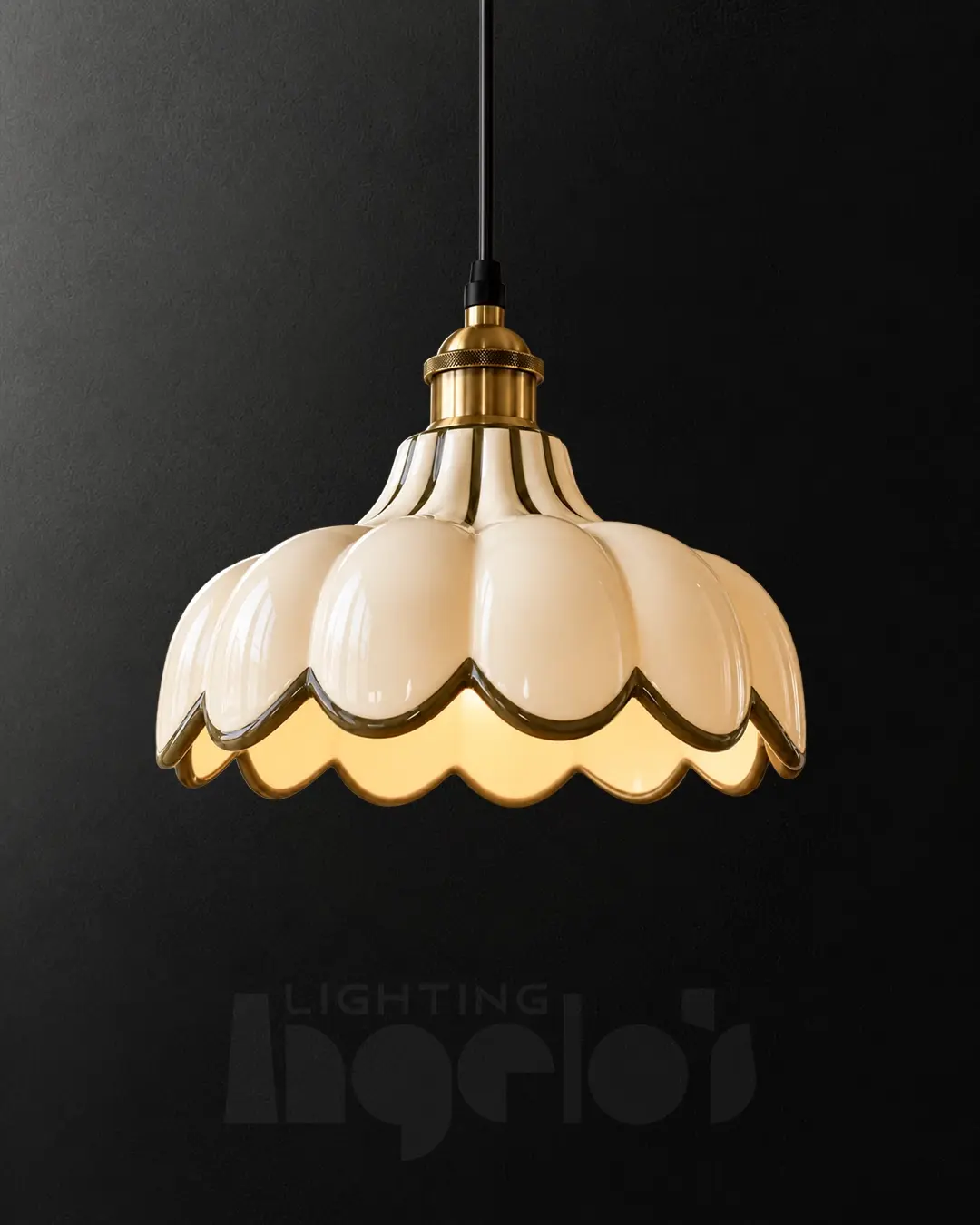 Isadora Vintage Ivory Scalloped Glass Pendant Light