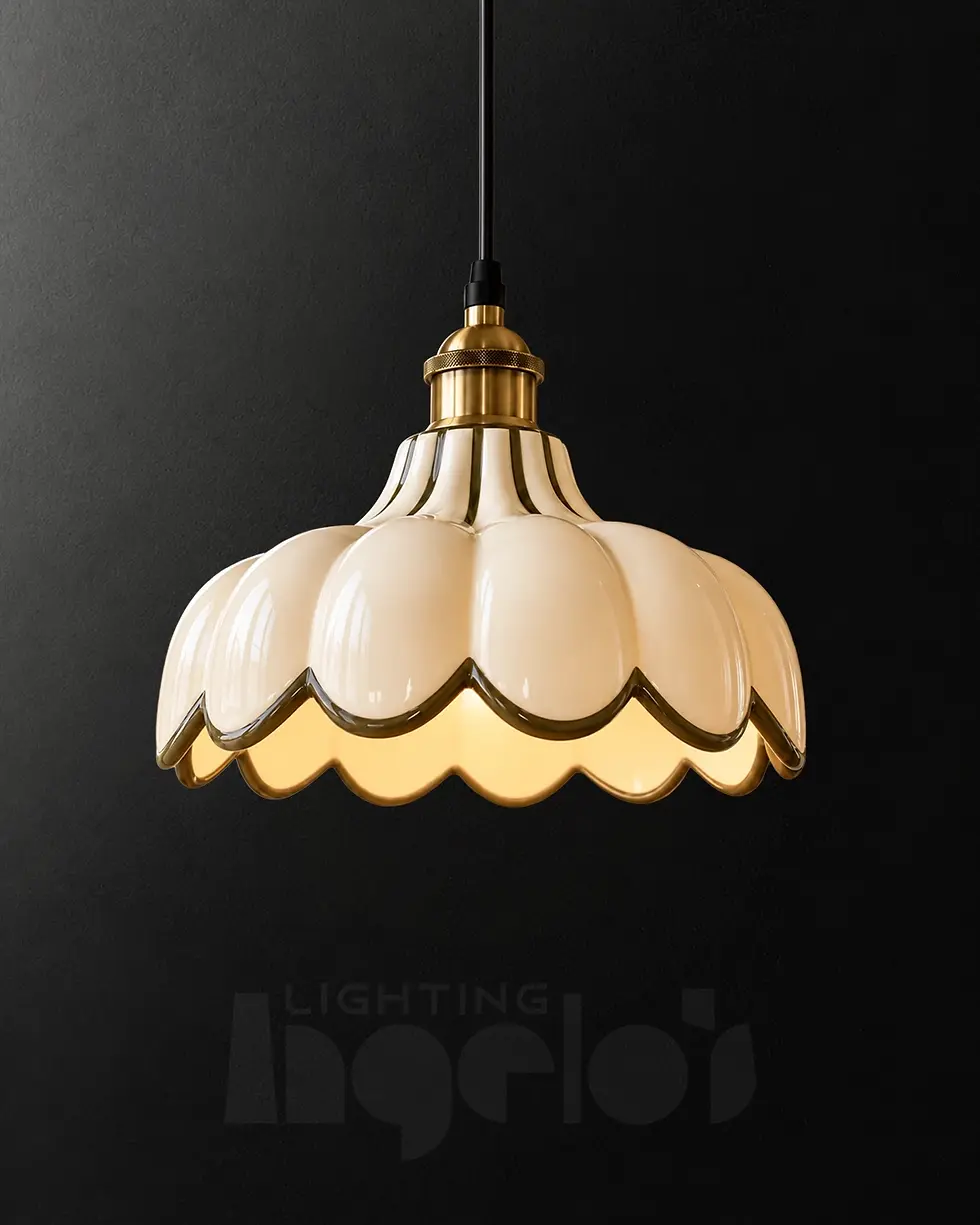Thumbnail: Isadora Vintage Ivory Scalloped Glass Pendant Light