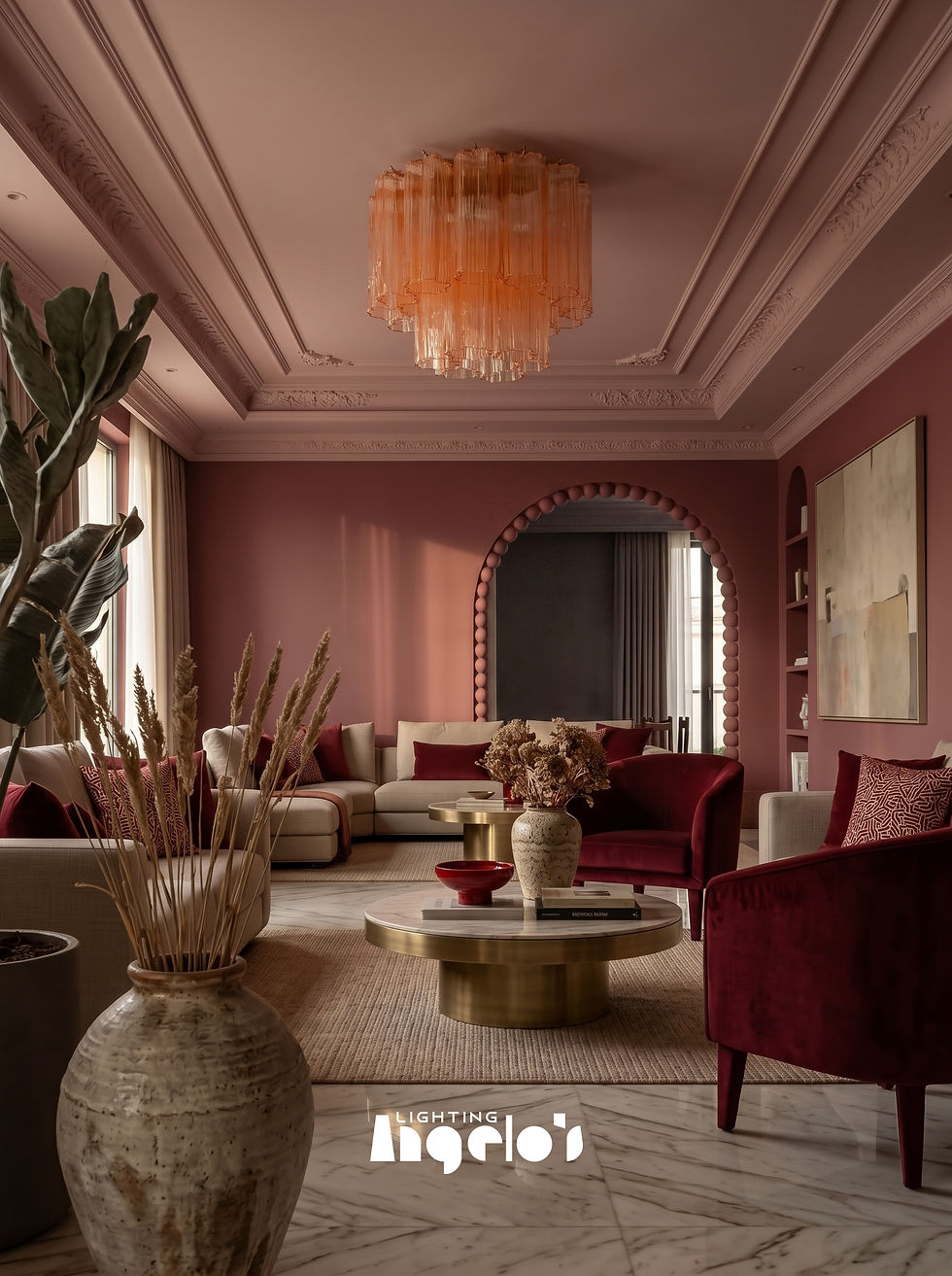 Thumbnail: Lacelle Ceiling Light | Textured Peach Glass Light