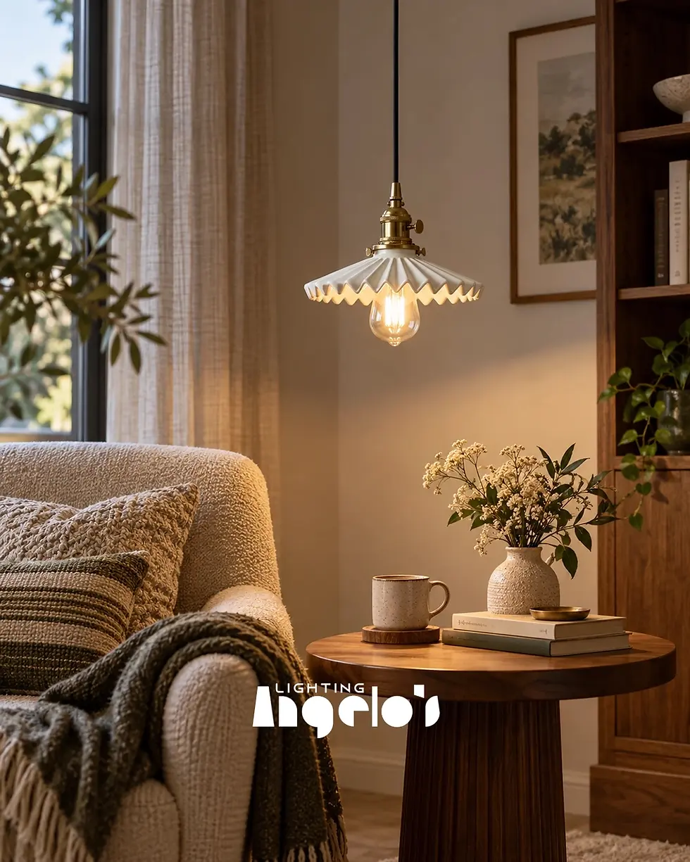 Thumbnail: Folia Pleated Ceramic Pendant Light | Angelo’s Lighting